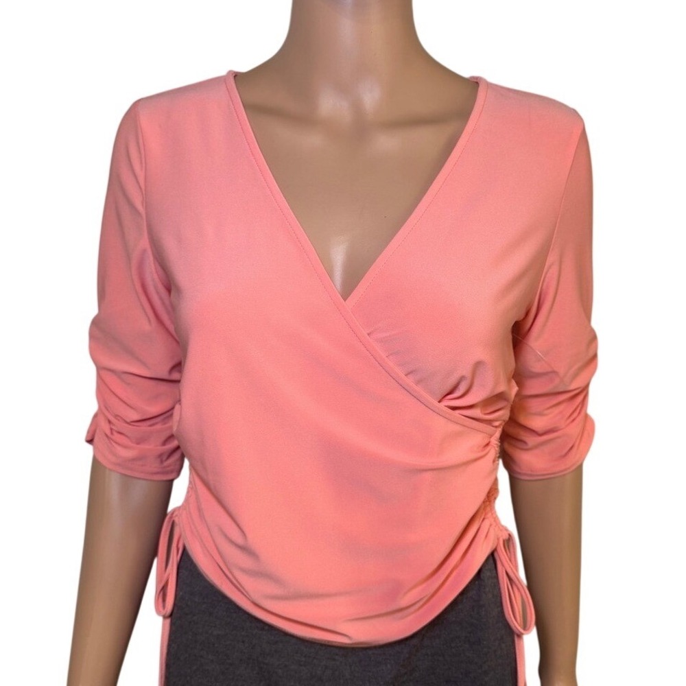 Haute Monde Coral Wrap Top‎ Shirt 3/4 Sleeve Blouse Size Medium NWT